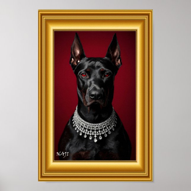Poster Luxury Doberman Portrait with Diamond Necklace – E (Frente)
