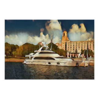 Pôster Luxury Yacht Wall Art Coastal Harbor Scene