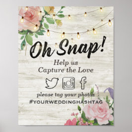 Poster Luz de Corda Floral de Madeira Sinal de Cunhas com