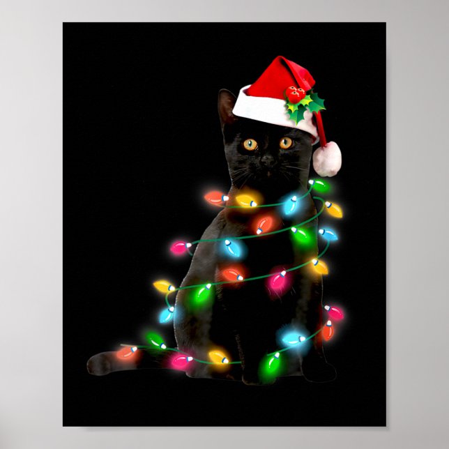 Poster Luz de Natal de Gato Presente Divertido de Natal p (Frente)