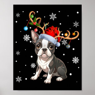 Poster Luz de Natal Rena Chapéu de Papai Noel Boston Terr