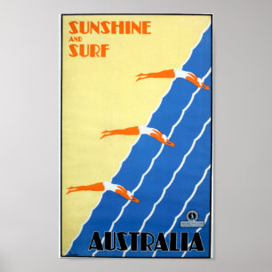 Pôster Luz do sol e surf do vintage no viagem de