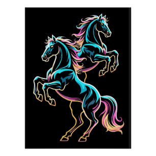 Pôster Luz Neon de Cavalo Glitch Estilo Retro