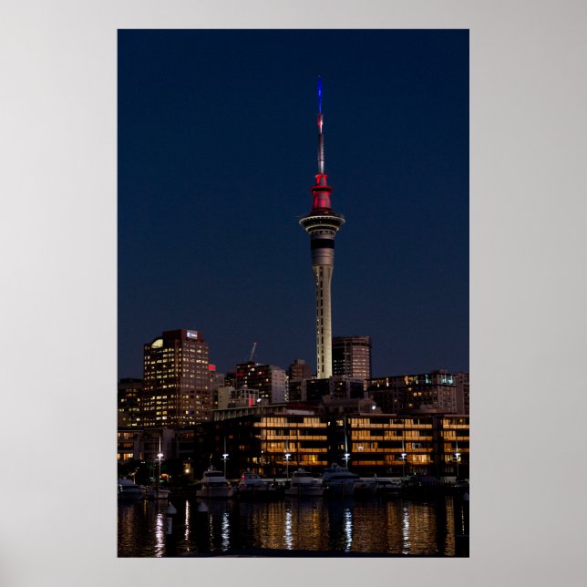 Poster Luz noturna de Auckland, Sky Tower, (Frente)