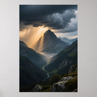 Poster Luz Solar Sobre Pico Majestoso da Montanha