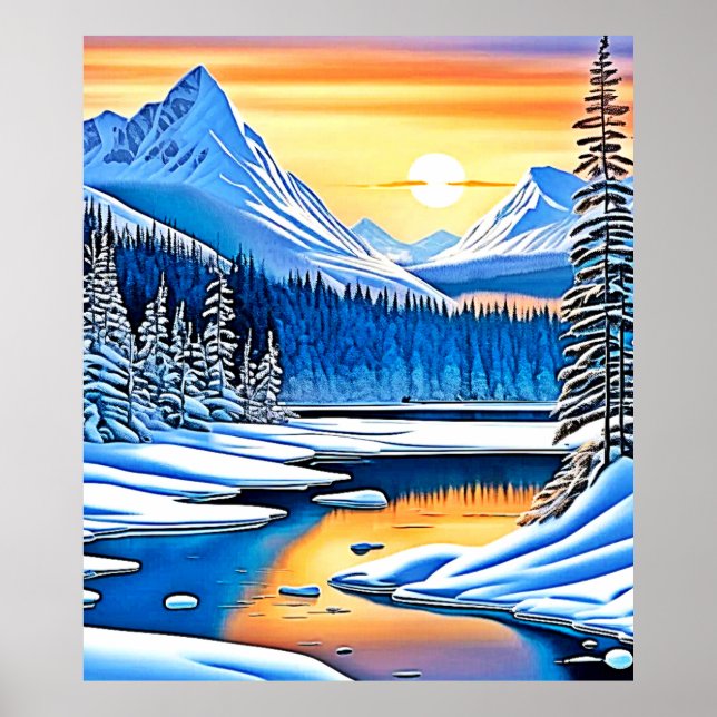 Poster Luz Sunset da Montanha de inverno (Frente)