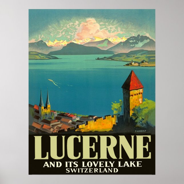 Poster Luzerna, Suiça, vista sobre lago e montanhas (Frente)