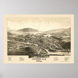 Poster Luzerne & Hadley, mapa panorâmico de NY - 1887