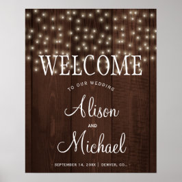 Poster Luzes brilhantes sinal de boas-vindas do casamento