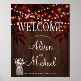 Pôster Luzes brilhantes sinal de boas-vindas do casamento