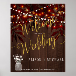 Pôster Luzes brilhantes sinal de boas-vindas do casamento