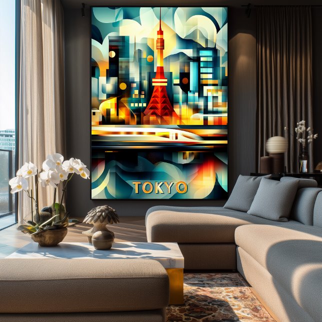 Poster Luzes Cubistas de Tóquio - paisagem urbana geométr (Criador carregado)