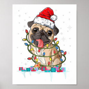 Poster Luzes da Árvore de Natal Pug Presentes de Natal do