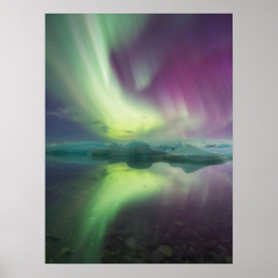 Poster Luzes da Aurora na Lagoa   Jokulsarlon, Islândia