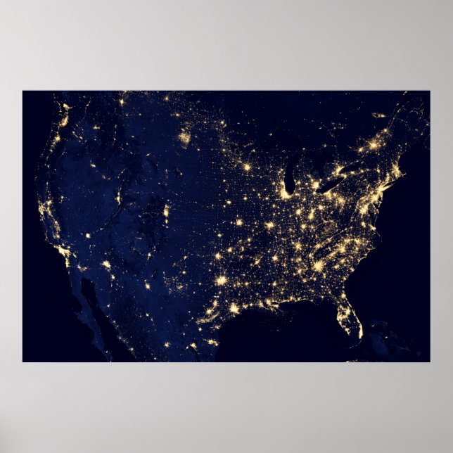 Poster Luzes Da Cidade Dos Estados Unidos À Noite. (Frente)