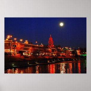 Pôster Luzes da plaza de Kansas City sob uma Lua cheia