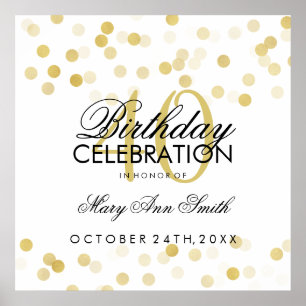 Poster Luzes das aniversário de 40 anos Faux Gold Foil Gl