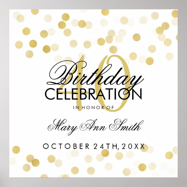 Poster Luzes das aniversário de 40 anos Faux Gold Foil Gl (Frente)