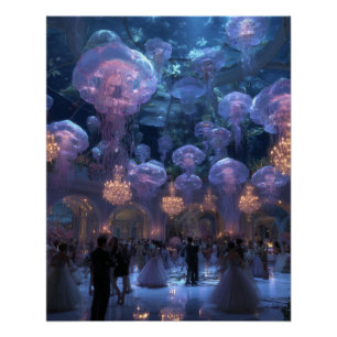 Pôster Luzes de Água-Viva Flutuantes Dream City Art