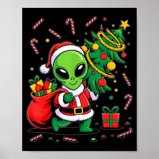 Poster Luzes de árvore de Natal alienígena Natal engraçad (Frente)