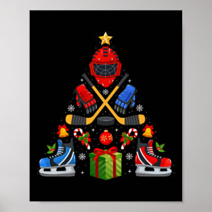 Poster Luzes de árvore de Natal de hóquei no gelo Chapéu 