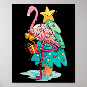 Poster Luzes de Árvore de Natal Flamingo Tropical Animal