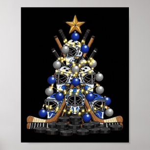 Poster Luzes de árvore de Natal jogador de hóquei no gelo