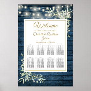 Poster Luzes de Corda Azul Gráfico de Assentos Floral Rús