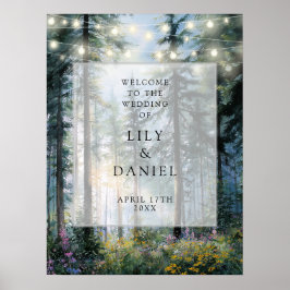 Poster Luzes de Corda da Floresta Sinal de Boas-Vindas de