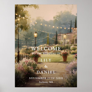 Poster Luzes de Corda de Jardim Country Sinal de Boas-Vin