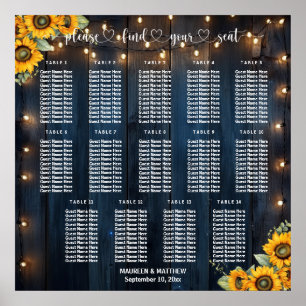 Poster Luzes de Corda de Madeira Azul 14 Mesas Assentos d