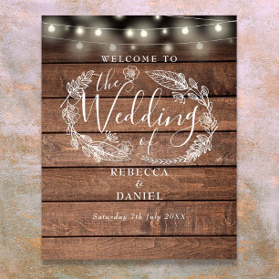 Poster Luzes de Corda de Madeira Floral Sinal de Boas-Vin