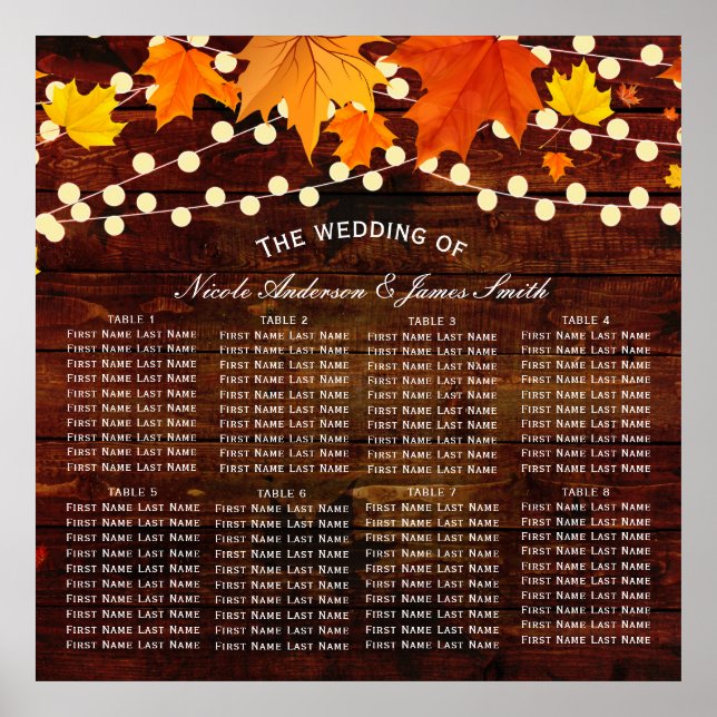 Pôster Luzes de Corda de Outono Madeira Casamento Rústico (Frente)
