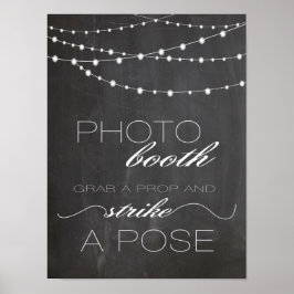 Poster Luzes de corda de quadro-negro Placa de casamento