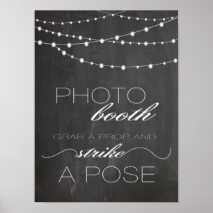 Poster Luzes de corda de quadro-negro Placa de casamento 