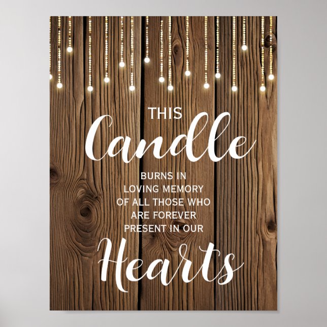 Poster Luzes de corda rústicas Sinal de vela de memória c (Frente)
