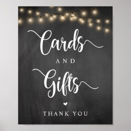 Poster Luzes de cordas, chalkboar, cartões de casamento e