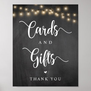 Poster Luzes de cordas, chalkboar, cartões de casamento e