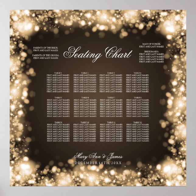 Poster Luzes de Espumação do Gráfico de Casamento Dourado (Frente)