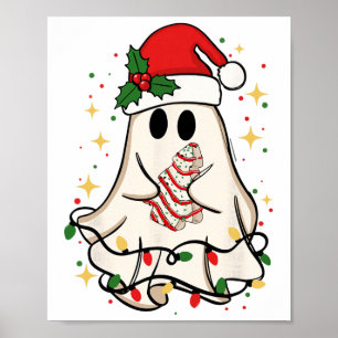Poster Luzes de Fantasma Fofo Árvore Bolo Feliz Natal Eng