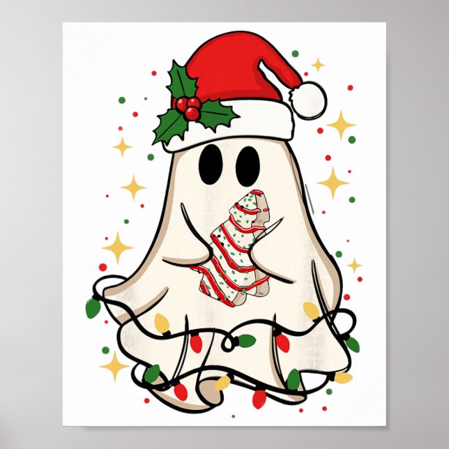 Poster Luzes de Fantasma Fofo Árvore Bolo Feliz Natal Eng (Frente)