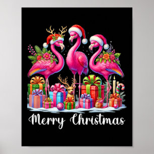 Poster Luzes de Feliz Natal Flamingo Chapéu do Papai Noel