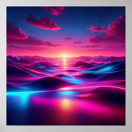 Poster Luzes de Horizonte Neon Surreal de Volta à Escola