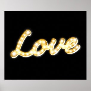 Pôster Luzes de Letreiro Antigo Cartaz de Amor - preto