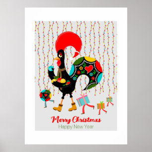 Poster Luzes de Natal, baubles, presentes e galos