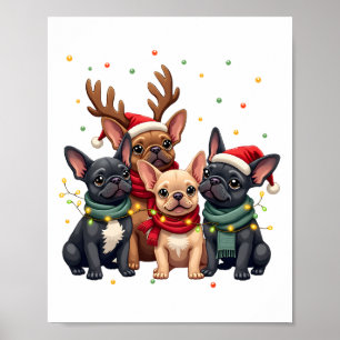Poster Luzes de Natal Bulldogs Franceses Cachorro Xmas Fr