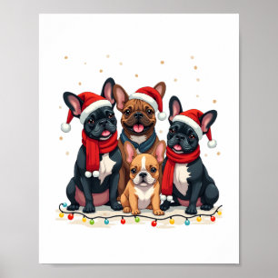 Poster Luzes de Natal Bulldogs Franceses Cachorro Xmas Fr