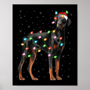 Poster Luzes de Natal Cachorro Doberman Pet Amante de Cac