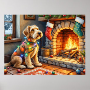 Poster Luzes de Natal da Lareira do Airedale Terrier