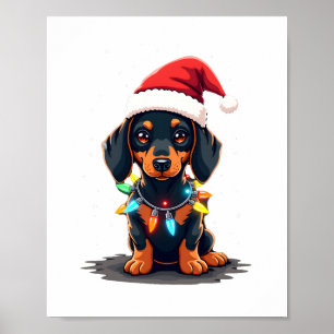 Poster Luzes de Natal Dachshund Chapéu de Papai Noel Amor